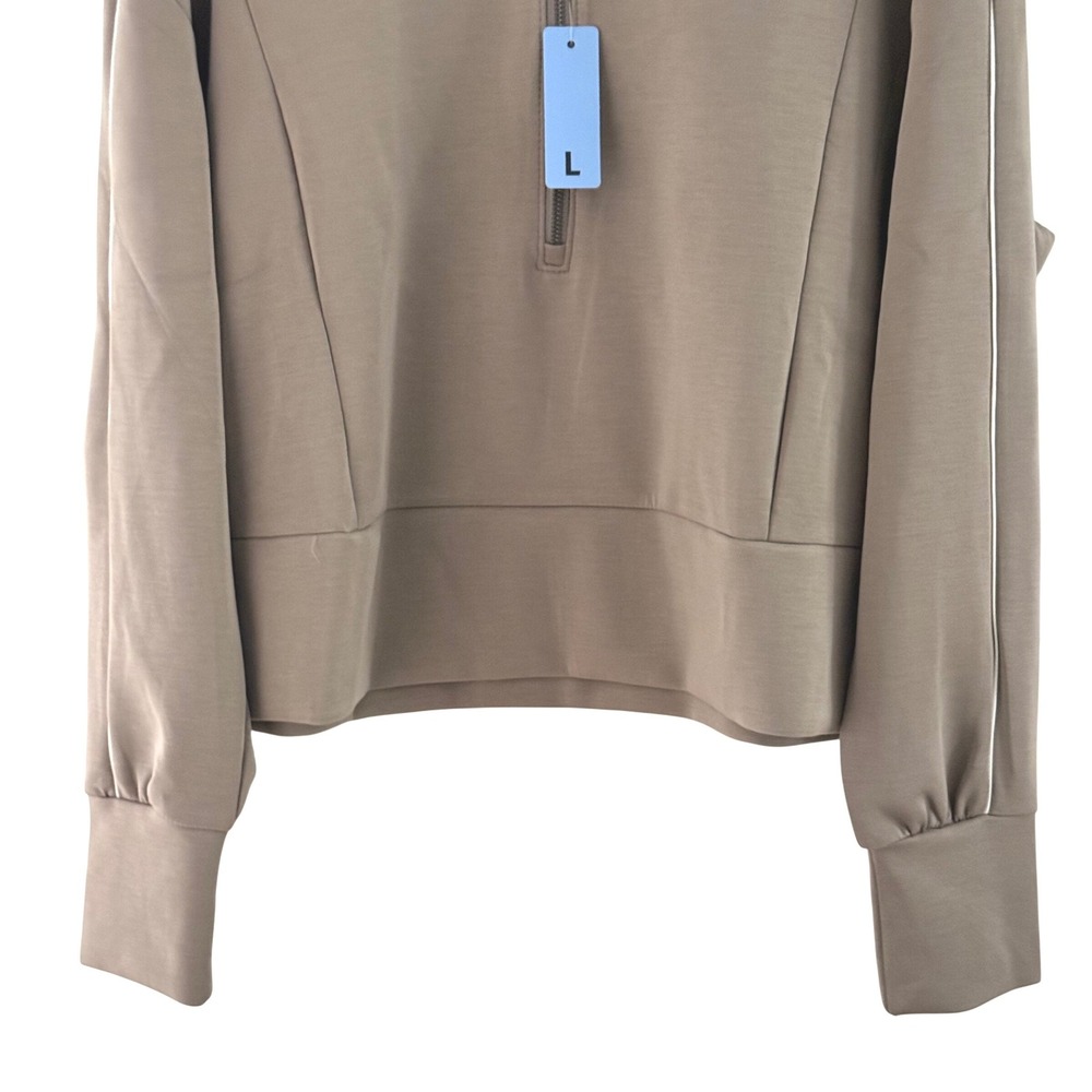 New Member's Mark Pullover Womens L Taupe Sandwash Half Zip Piping Activewear - Picture 6 of 16